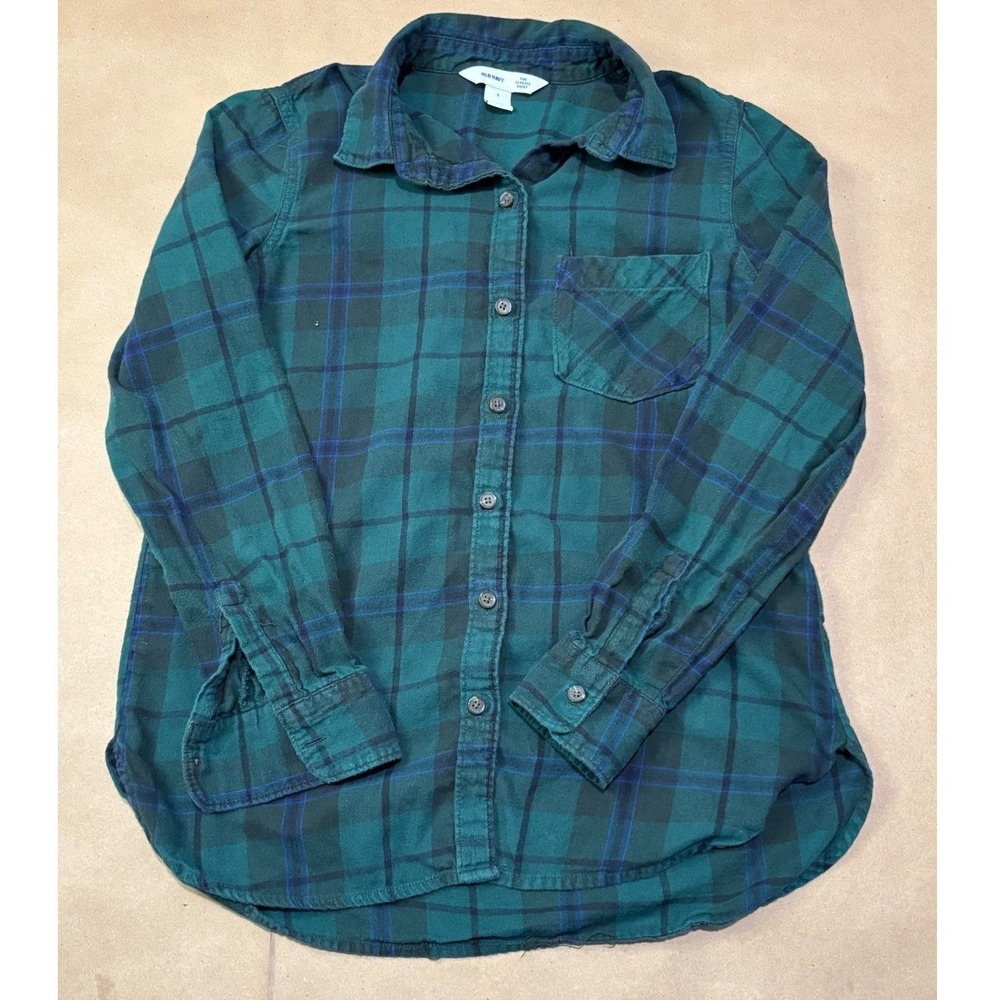 Old Navy Green Plaid Flannel Shirt Women Size S
